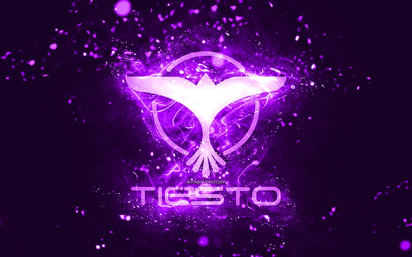 Tiesto 紫のロゴ、オランダの DJ、紫のネオン、クリエイティブ、紫の抽象的な背景、DJ Tiesto のロゴ、Tijs Michiel Verwest、Tiesto のロゴ、音楽スター、DJ Tiesto 高画質の壁紙