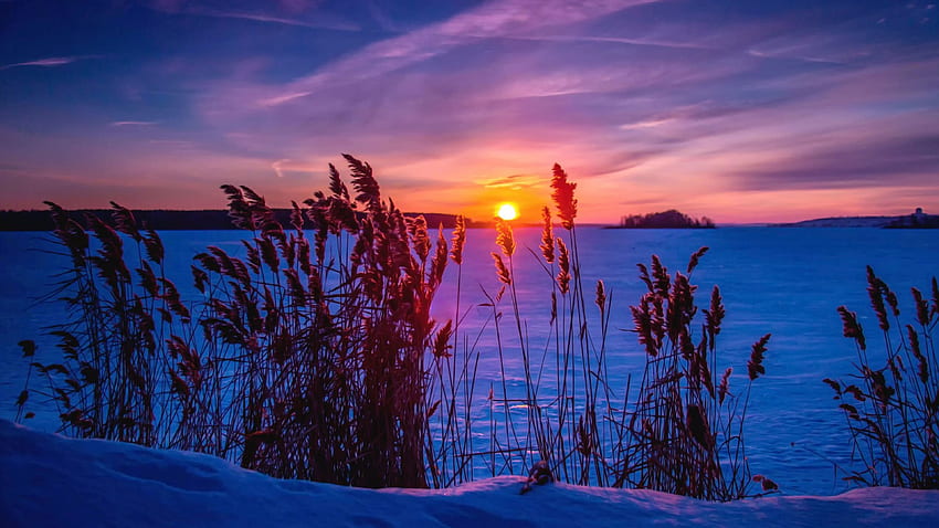 Winter-Sonnenuntergang-Natur-Hintergrund, Natur der ultrahohen Auflösung HD-Hintergrundbild