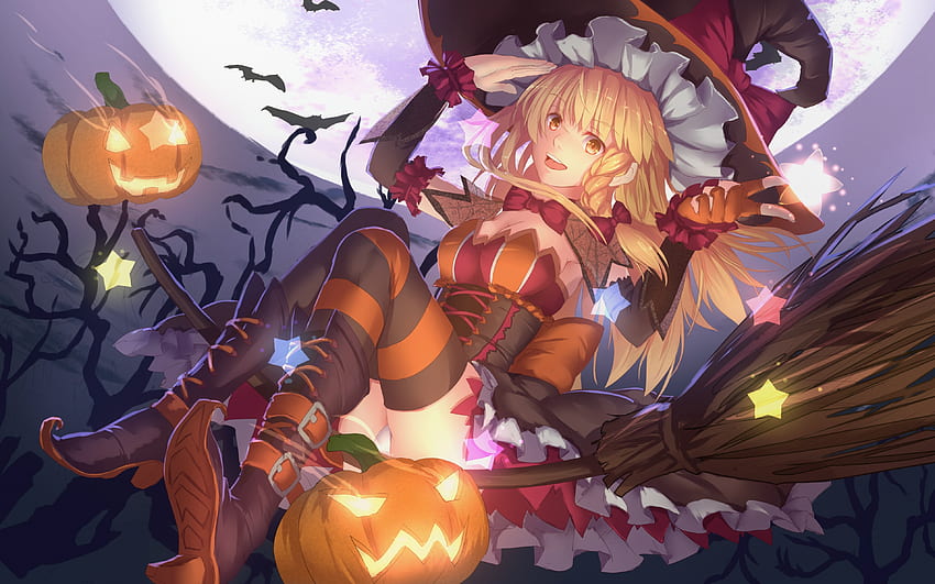 Kirisame Marisa, girl, orange, witch, halloween, anime, touhou, pumpkin, tagme, manga HD wallpaper