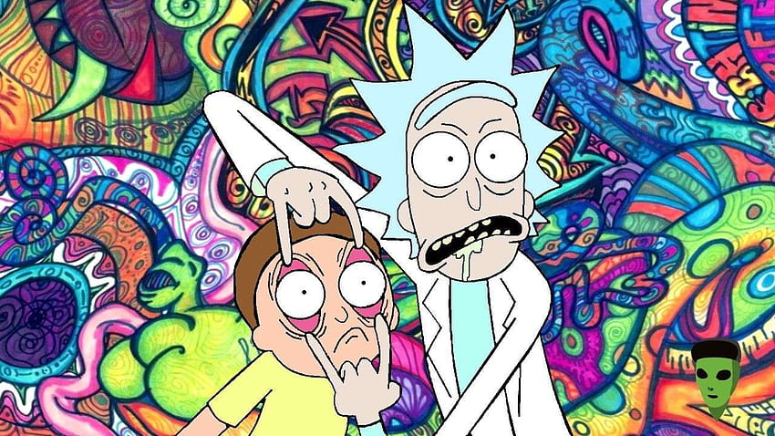 Rick and Morty tripy, apple, cartoon, ceu, desenho, deus, drugs