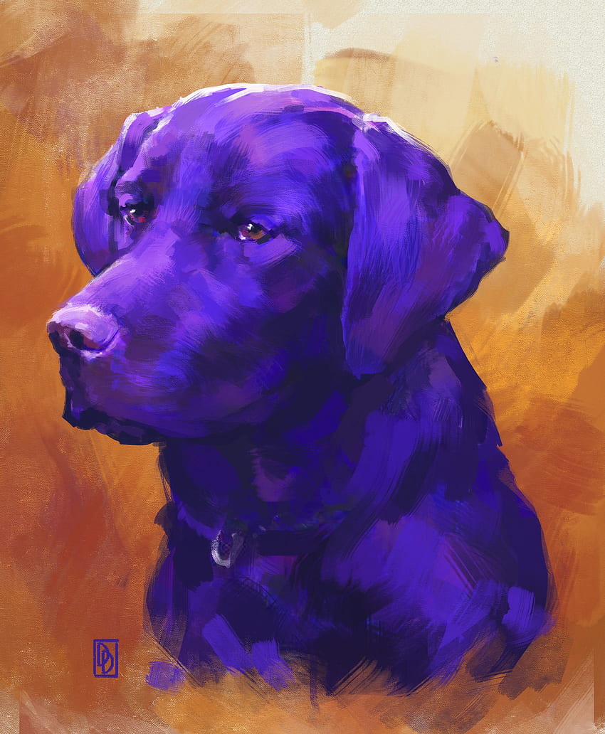 Damian Dinev Dog Painting Concept Art Purple Orange - Resolution: HD phone wallpaper