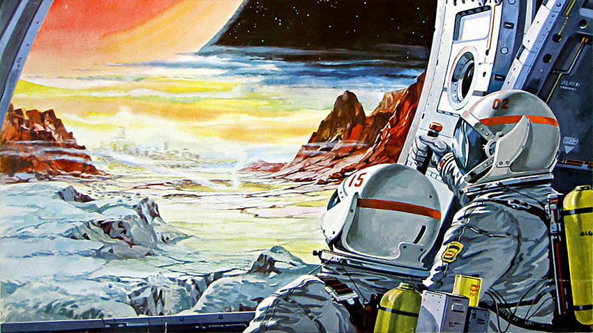 レトロなSFアート、レトロな宇宙飛行士 高画質の壁紙