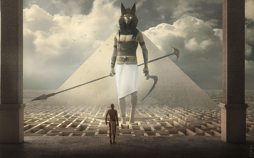 Egipto Guerrero Ilustración Anubis Pirámide Fantasía Arte, Completo fondo de pantalla