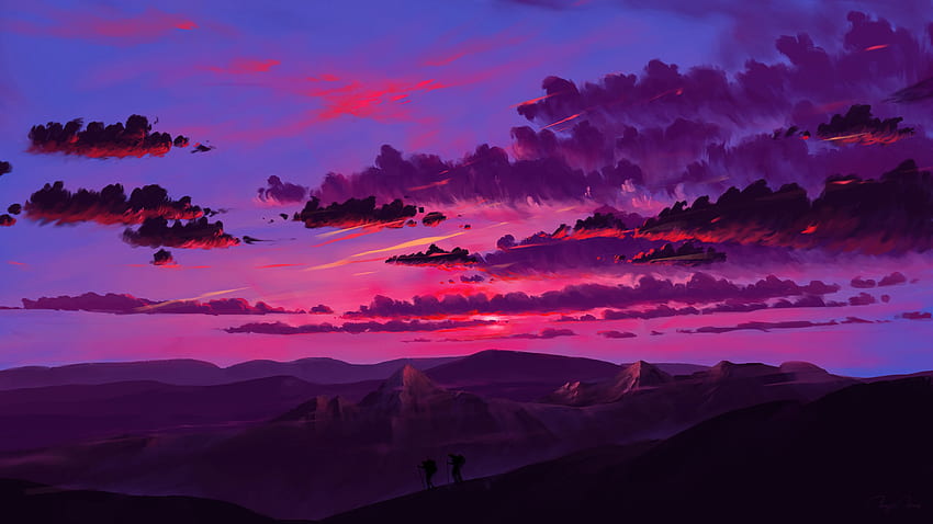 Różowy zachód słońca Digital Art Ultra Tapeta HD