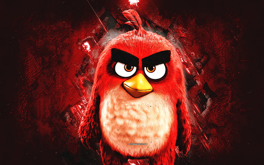 Czerwony, Angry Birds Movie 2, czerwone kamienne tło, Czerwone postacie, Czerwone Angry Birds 2, Postacie z Angry Birds Tapeta HD