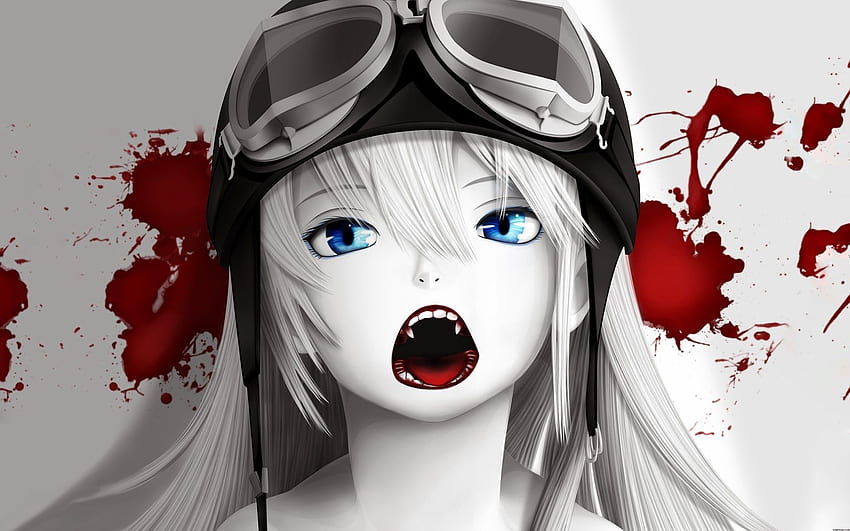Wampir krew anime dziewczyna niebieskie oczy kły 1920×1200 791 - Bloody Anime Girl, Vampire Teeth Tapeta HD
