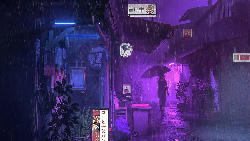 Anime Purple - อะนิเมะสาวการ์ตูนสีม่วงเข้ม วอลล์เปเปอร์ HD