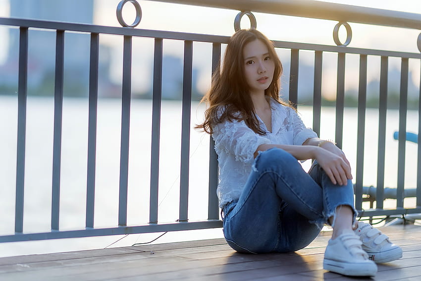 Schönes Mädchen, Asiatin, Model, Frau, Jeans HD-Hintergrundbild
