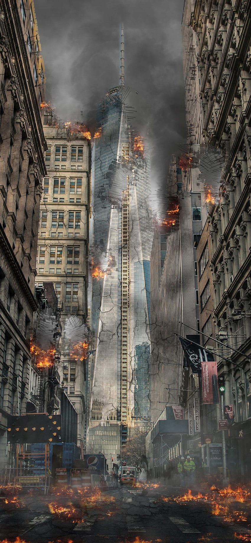 解像度の都市爆発。 爆発, 都市 , 建物 , 破壊された建物 HD電話の壁紙