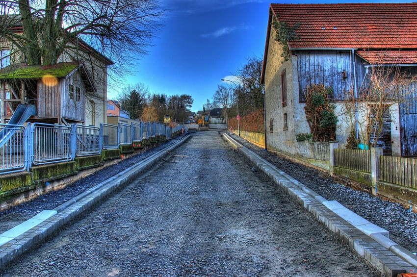 gravel road in a german town r, town, autumn, gravel, road, r HD wallpaper