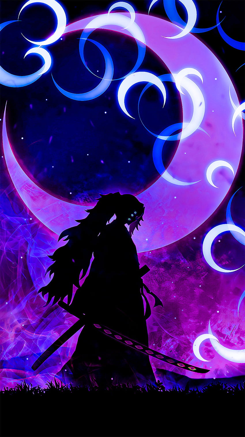 Kokushibou , magenta, art, moon, uppermoon, demonslayer, purple, demon, anime HD phone wallpaper