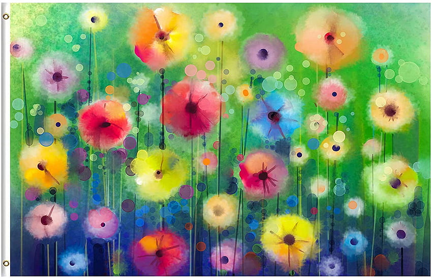 ShineSnow Suluboya Soyut Bahar Yaz Mevsimlik Yeşil Çiçek Çiçekler Sanat Ayak Bayrak, Pirinç Takozlarla Polyester Çift Dikişli 3 X 5 Ft Açık Kapalı Ev Dekorasyonu için Bayrak, Soyut Bahar Boyama HD duvar kağıdı