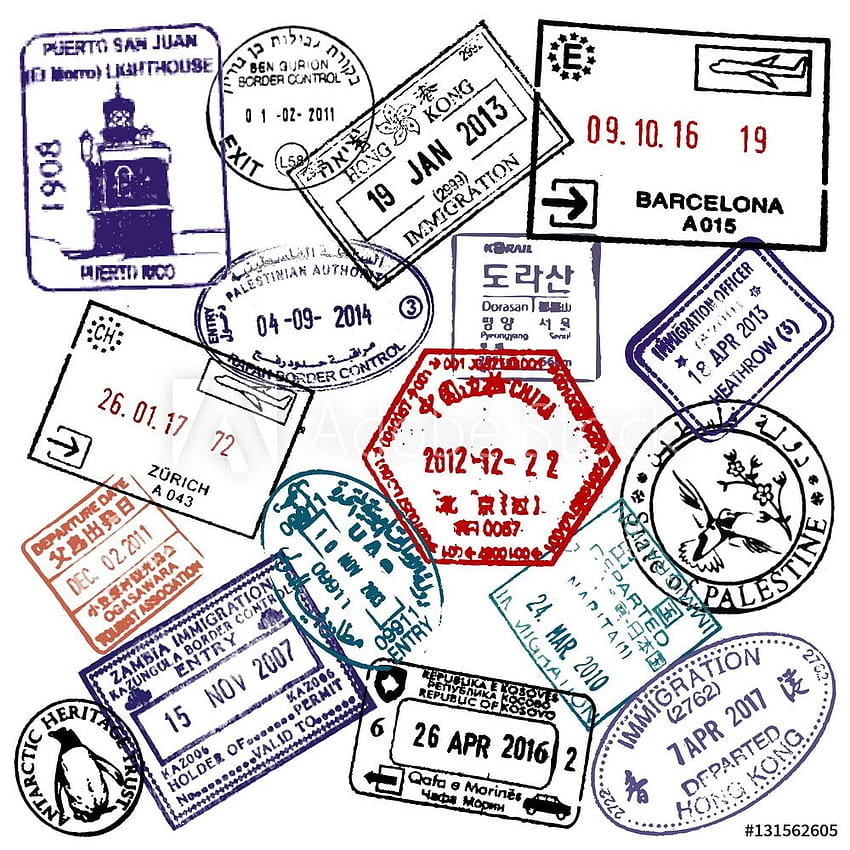 Mural de pared de de sellos de pasaporte de viaje y Visa. Aeródromo fondo de pantalla del teléfono
