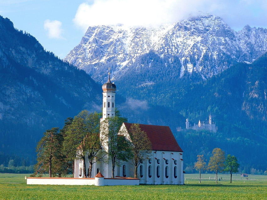 St. Coloman church near Fussen, Bavaria, Germany. Christian, German Scenery HD wallpaper
