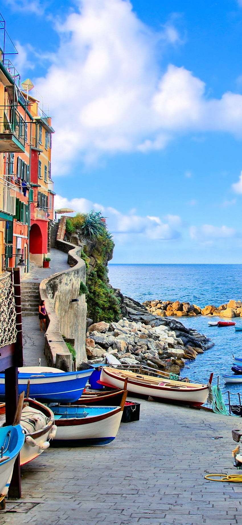 İtalya, Riomaggiore, Evler, Tekneler, Deniz IPhone 11 Pro XS, Sicilya HD telefon duvar kağıdı