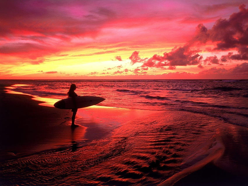 Surf Beach, Sunset Beach Surfing HD wallpaper