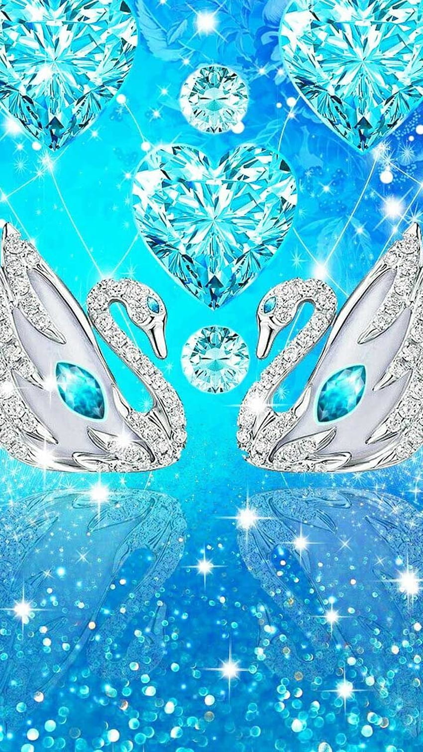 Темата Diamond Blue Silver Swan Инсталирайте в GooglePlay Store. Bling, Swan, Glitter, Blue Diamond Heart HD тапет за телефон