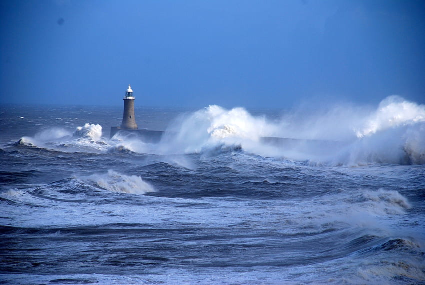 Natur, Meer, Wellen, Ozean, Leuchtturm, Sturm, Wind, schlechtes Wetter, Windstöße HD-Hintergrundbild