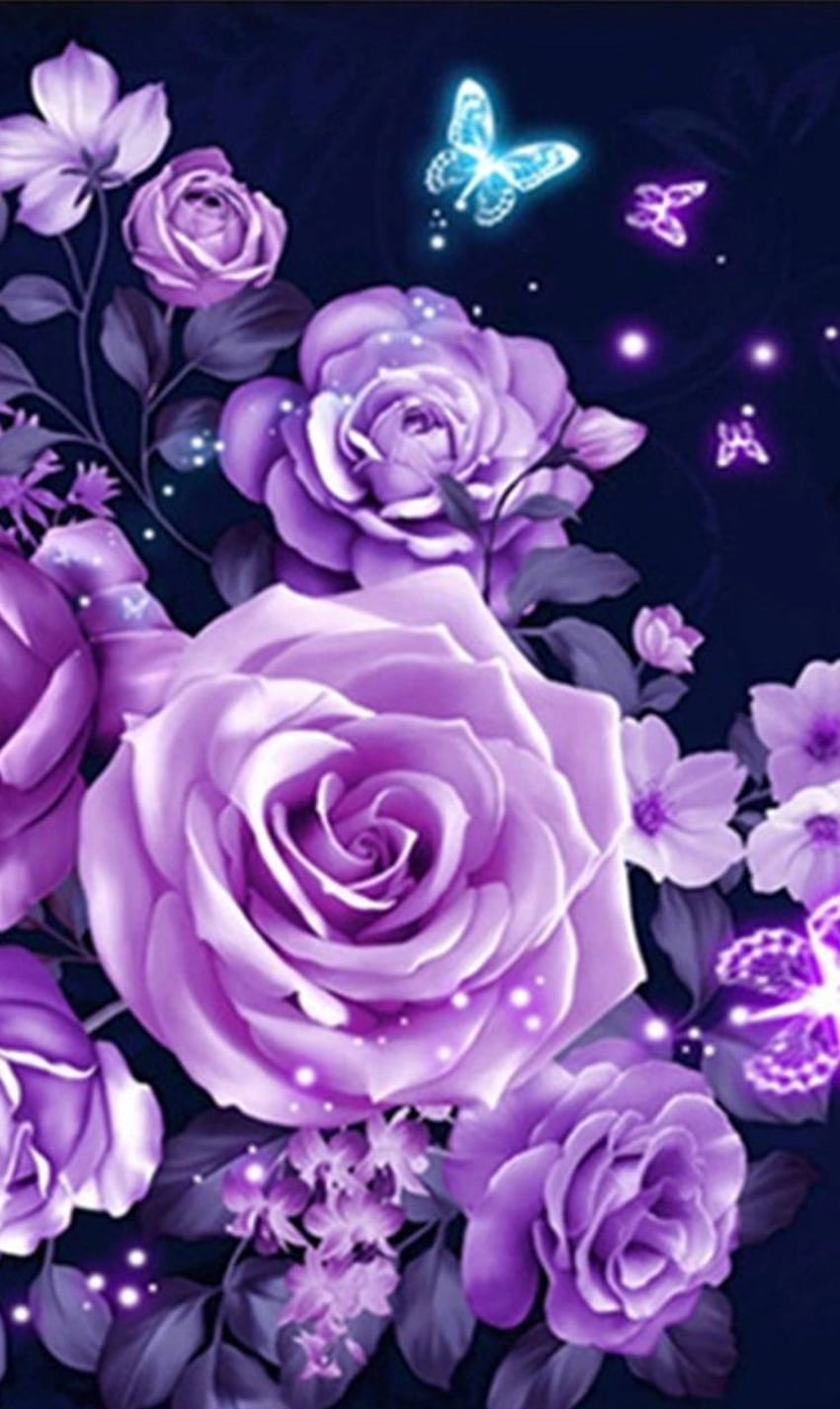 Roses, floral, purple, butterflies. Purple roses , Purple flowers ...