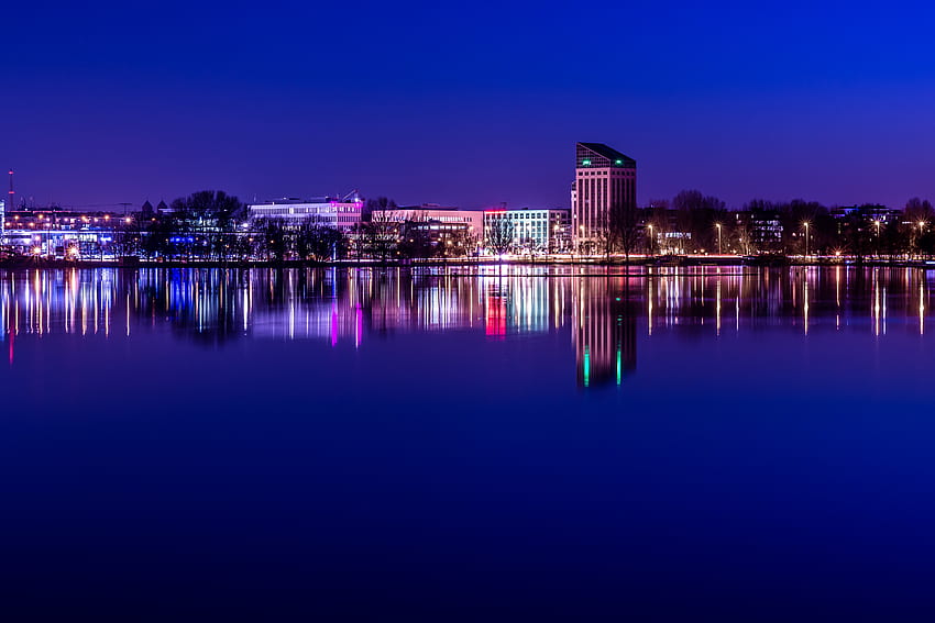 Cities, Reflection, Night City, Panorama, Germany, Nuremberg HD wallpaper