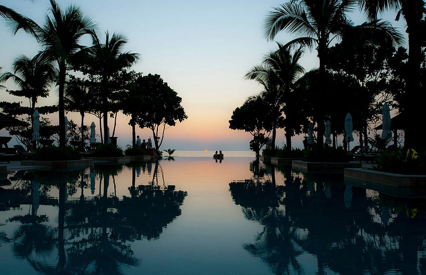 Evening Sun Set Dusk Thailand Swimming Pool, tropical, pôr do sol, Indonésia, crepúsculo, tranquilo, zen, banheira, tranquilidade, natação, Tailândia, paraíso, quente, jacuzzi, retiro, Ásia, spa, piscina, paz, tarde papel de parede HD