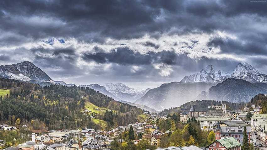 Alpler, İsviçre, Avrupa, dağlar, ağaçlar, gökyüzü, bulutlar, Stok - Yüksek Çözünürlük, Avrupa Manzarası HD duvar kağıdı
