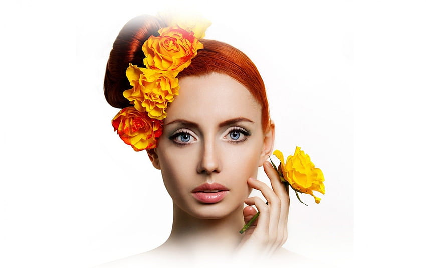 Summer Girl, girl with flowers, yellow, flower, beautiful, girl, serene, woman HD wallpaper