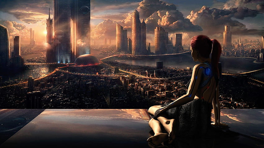 Sci Fi City Sunset Reflection Robot 2018 in Cities, Sci-Fi Robot HD wallpaper