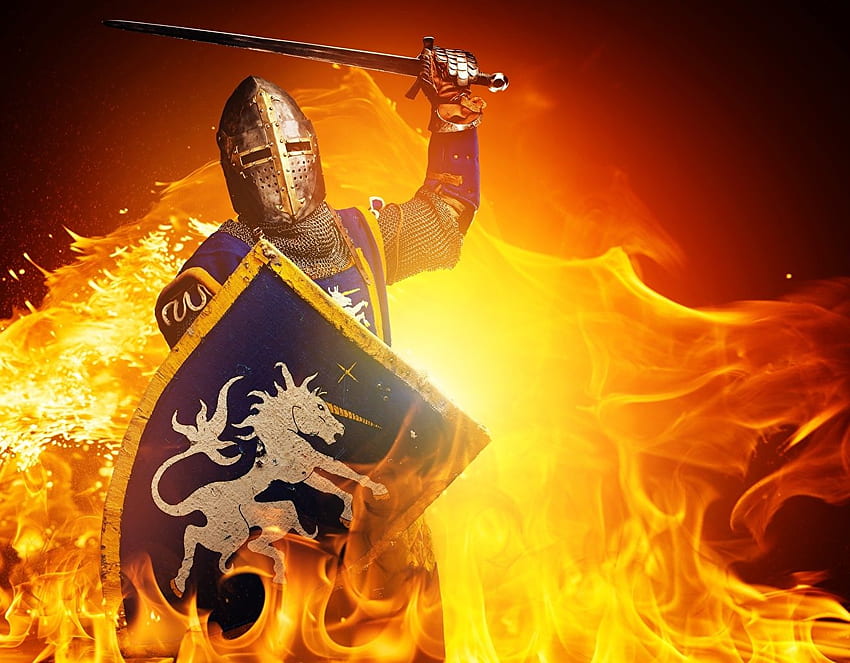 Schildrüstung Ritterhelm Mittelalter Fantasy Feuer, Ritter der Flamme HD-Hintergrundbild