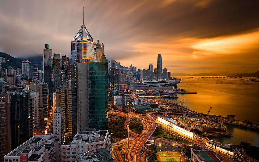Città di Hong Kong di notte Cina per cellulari Sfondo HD