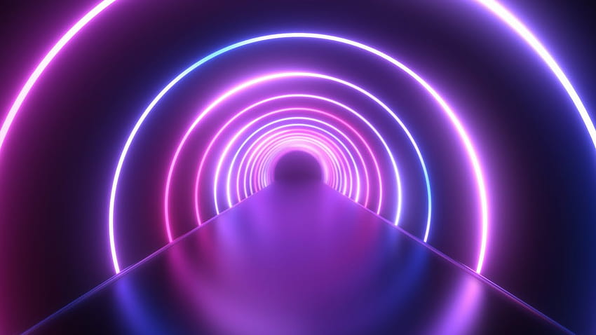 未来的なネオン レーザー リングの紫外蛍光光トンネル移動背景 高画質の壁紙
