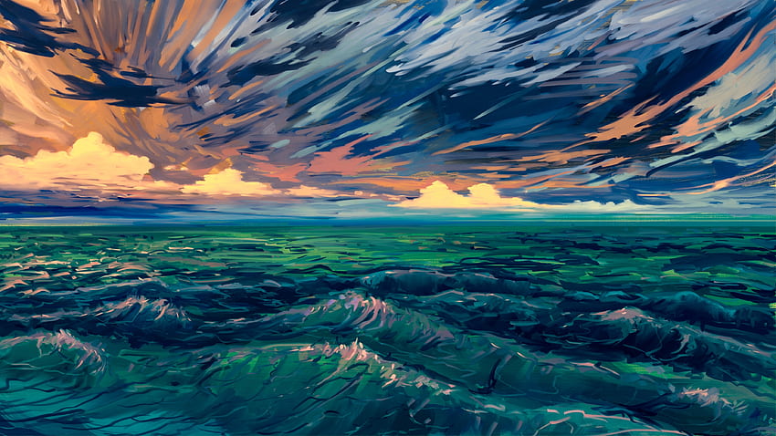 Art, Sea, Waves, Horizon, Surf HD wallpaper