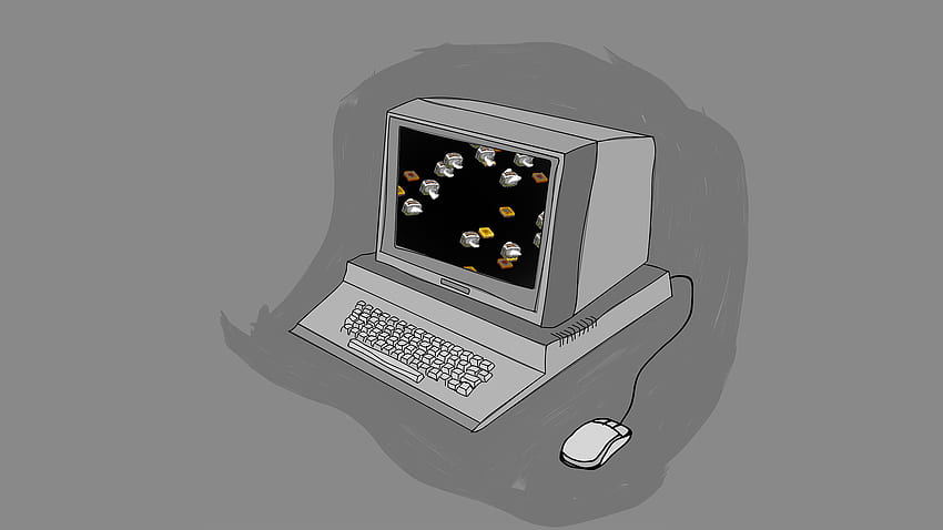 After Dark, Retro Computer (dibujado en Illustrator OC): Retro en blanco y negro fondo de pantalla