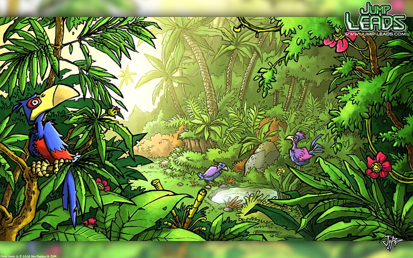 Dschungel-Thema, Cartoon-Wald HD-Hintergrundbild