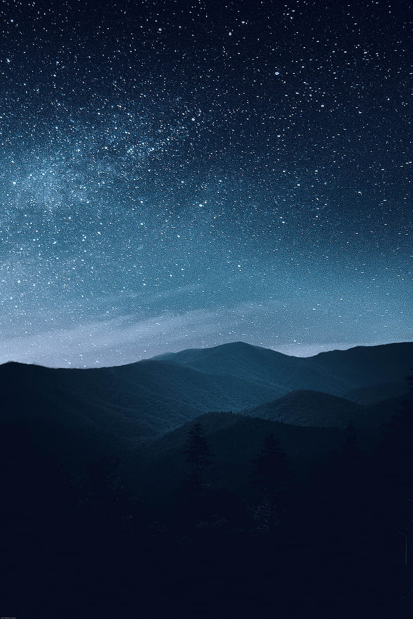 Нощ, планини, силует, звездно небе HD тапет за телефон