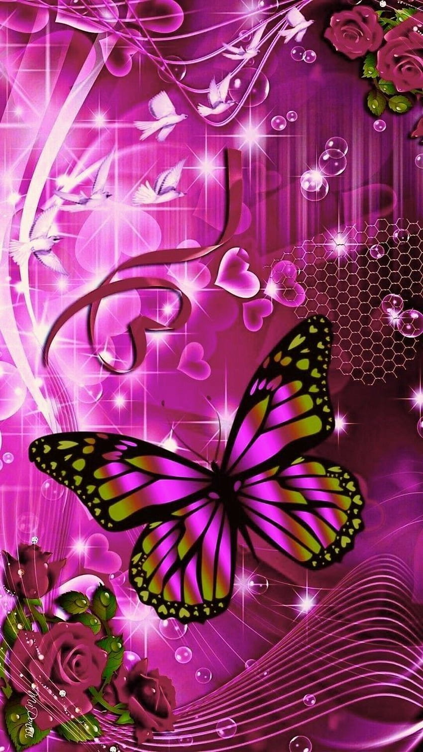 Motyl z różowym tłem. Kwiatowy telefon, motyl iphone, motyl, piękne różowe kwiaty motyla Tapeta na telefon HD