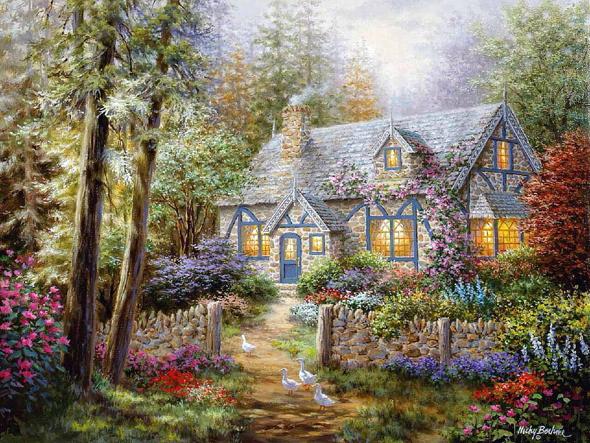 Nicky Boehme A Romantic Cottage Grown With Flowers To Share, Storybook Cottage Garden HD тапет