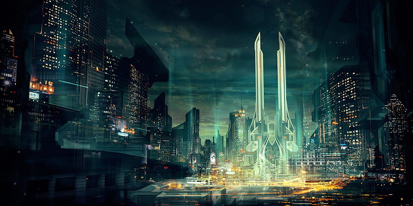 Futuristic City Night, Oxford City HD wallpaper