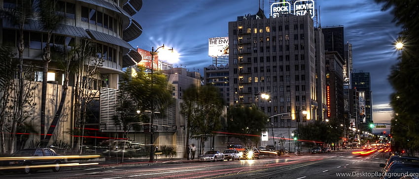 Ulice Los Angeles W Nocy. Tło Tapeta HD