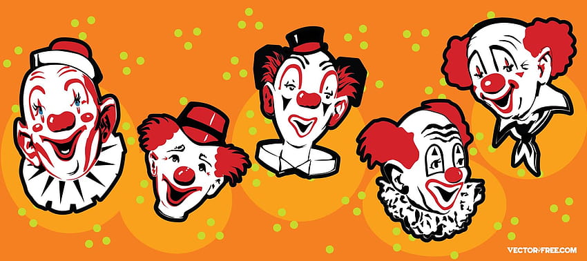 векторен банер с 5 забавни карикатури на клоуни на пунктиран фон клоуни [] за вашия , мобилен телефон и таблет. Изследвайте клоуна. Зъл клоун, риба клоун HD тапет