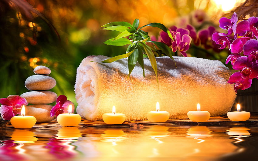 Spa stones candles decoration ., Massage HD wallpaper
