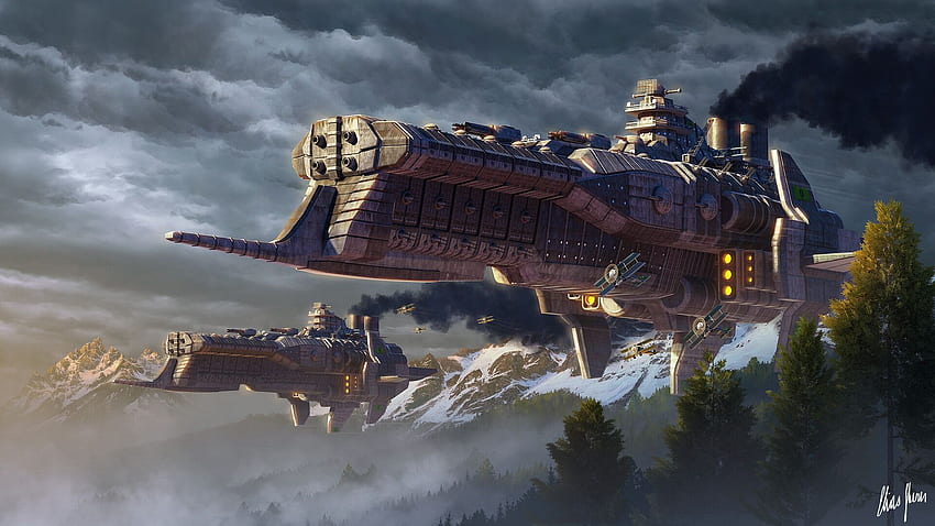 Dieselpunk airships on the move . Background HD wallpaper