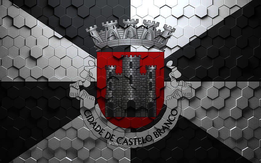 Flag of Castelo Branco, honeycomb art, Castelo Branco hexagons flag, Castelo Branco 3d hexagons art, Castelo Branco flag HD wallpaper