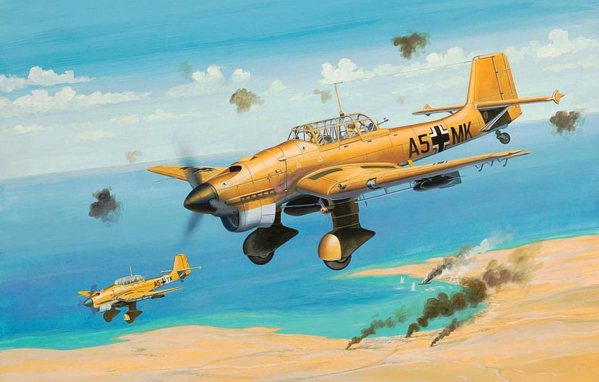 wojna, sztuka, samolot, malarstwo, lotnictwo, II wojna światowa, Junkers Ju 87B Stuka for , sekcja авиация Tapeta HD