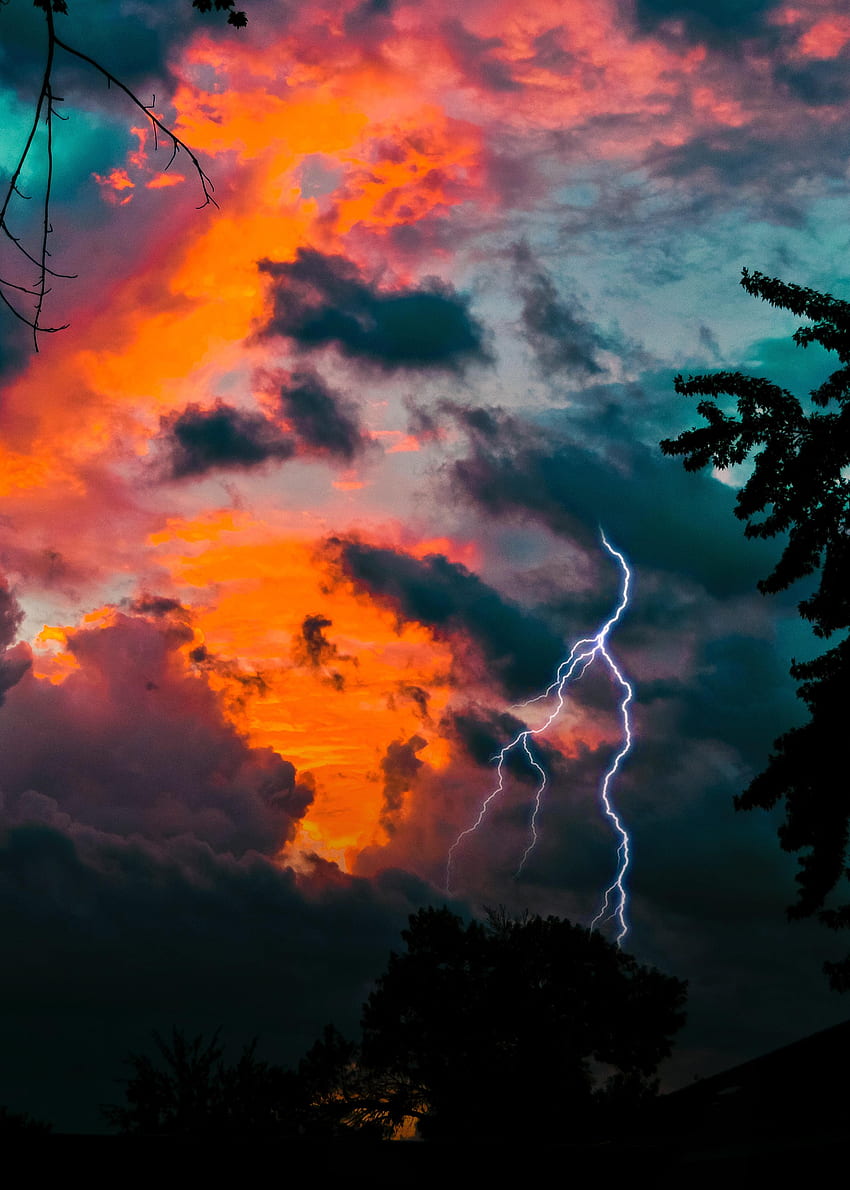 自然, 空, トワイライト, 雲, 稲妻, 夕暮れ, 主に曇り, どんよりした HD電話の壁紙