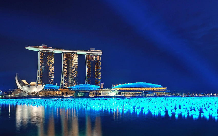 Marina Bay Sands Singapore Architecture Building Night Background HD wallpaper