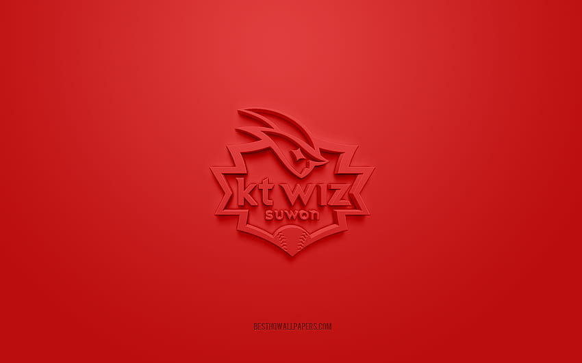 KT Wiz Suwon, creative 3D logo, red background, KBO League, 3d emblem, South Korean baseball Club, Suwon, South Korea, 3d art, baseball, KT Wiz Suwon 3d logo HD wallpaper