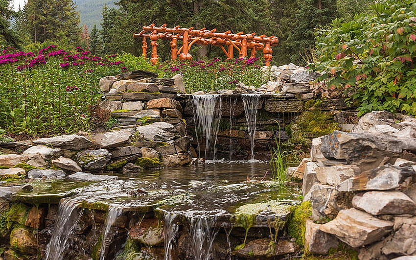 Gardens of Time, Banff, trees, waterfall, canada, alberta, stones HD wallpaper