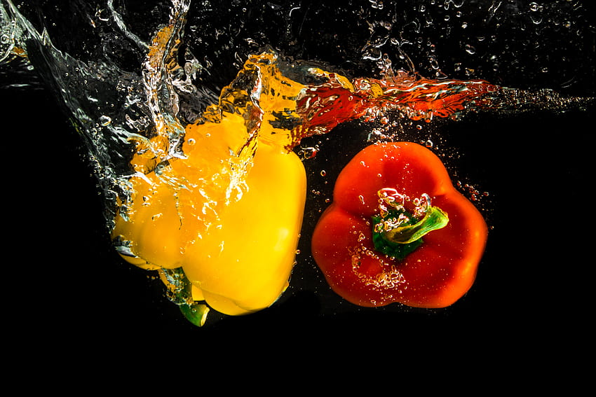 Water, Food, Vegetables, Pepper, Spray, Splash HD wallpaper