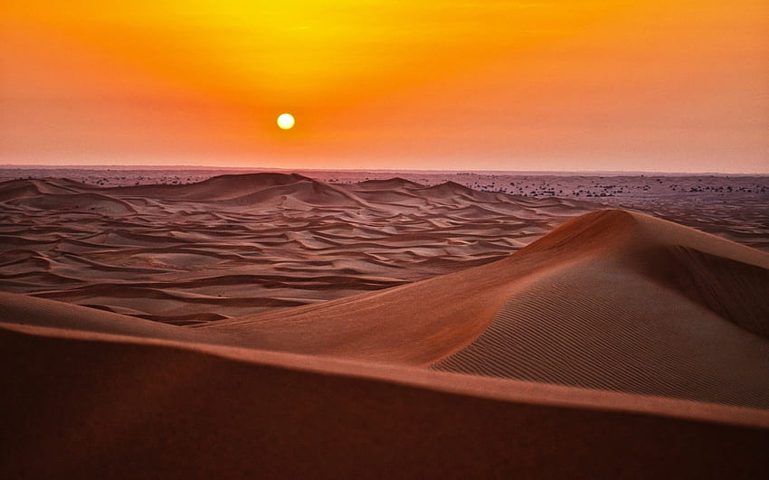 Coucher de soleil dans le désert, paysage, désert, sable, coucher de soleil Fond d'écran HD